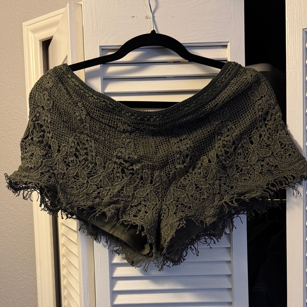 Mossimo Supply Co. Olive Green Crochet Off-the-Shoulder Sweater